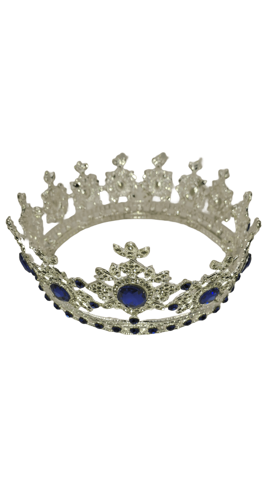corona plateada con piedras azules para yemaya y olokun detalle desde arriba