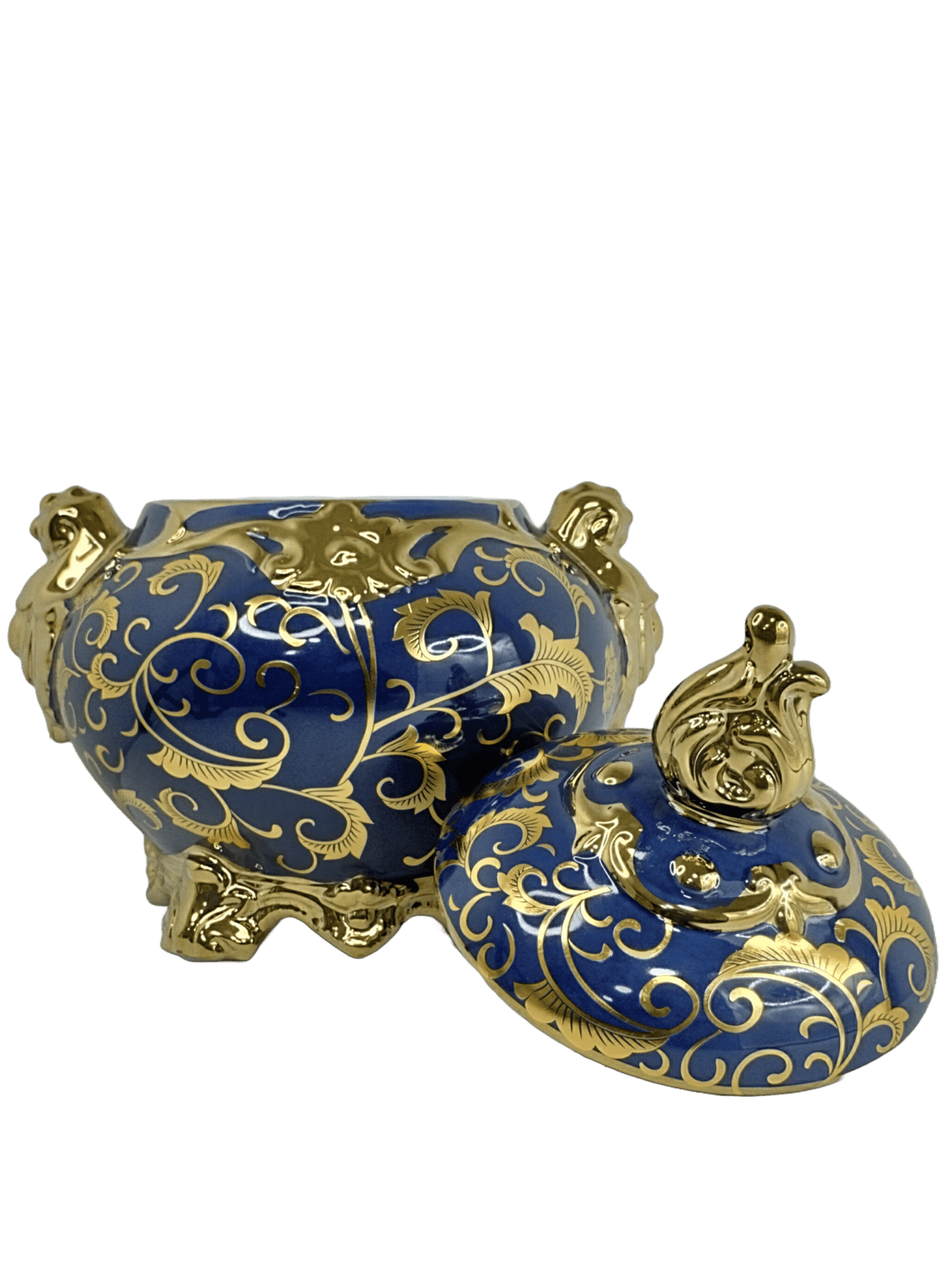 Sopera de Yemaya en ceramica con acentos en Azul con detalles Dorados