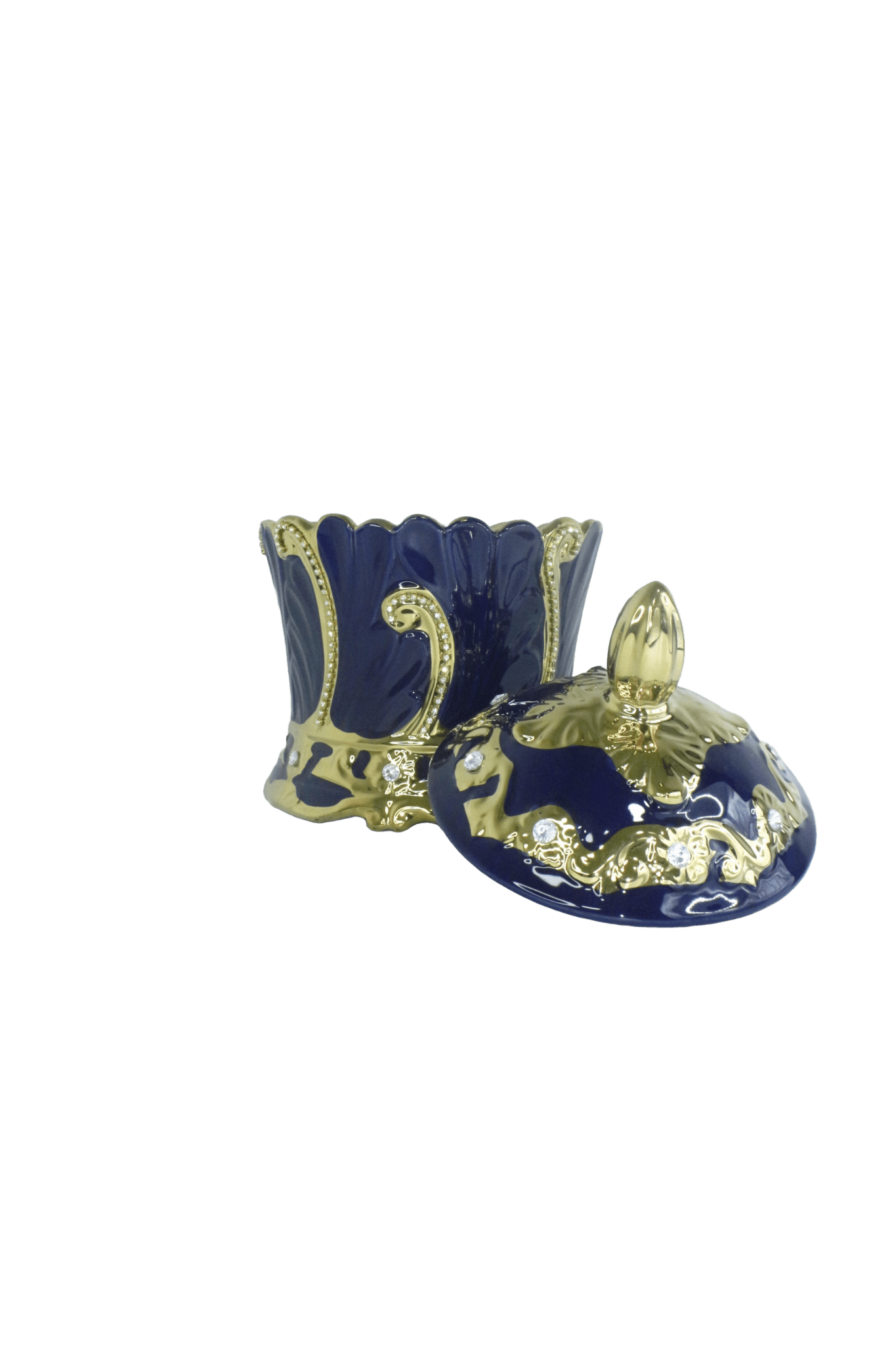 sopera de yemaya en forma de corona azul dorado