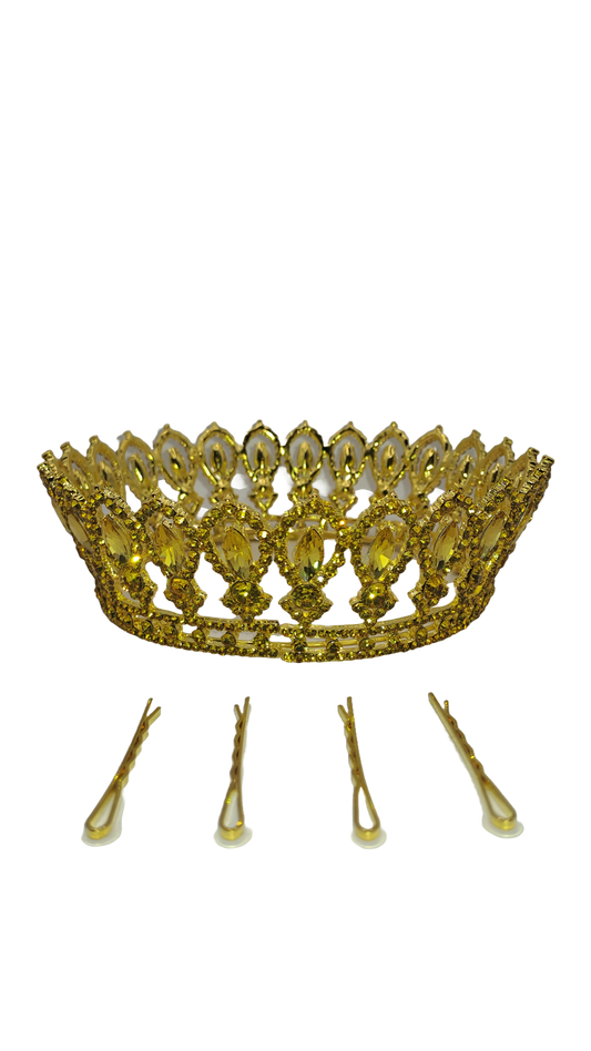 corona dorada con piedras amarillas para oshun de gala