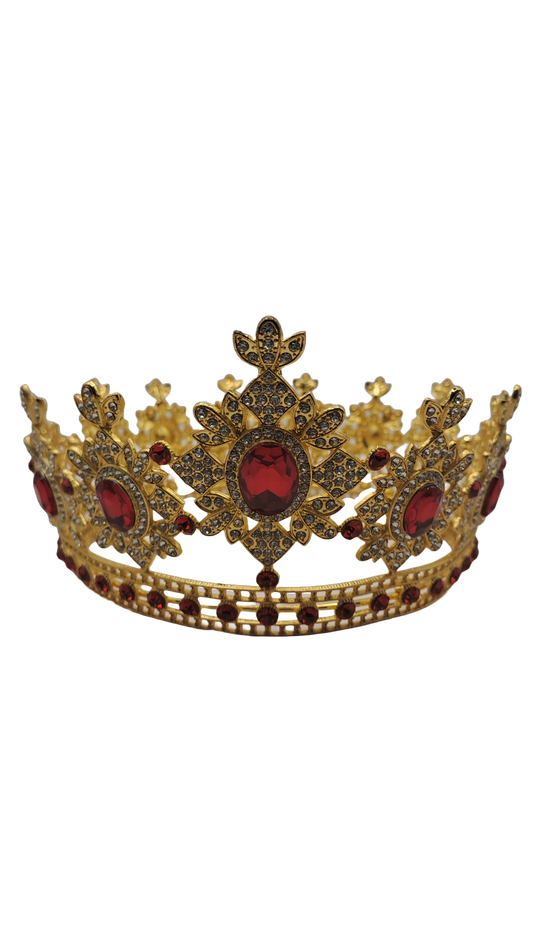 corona dorada con piedras rojas para shango oagayu santeria
