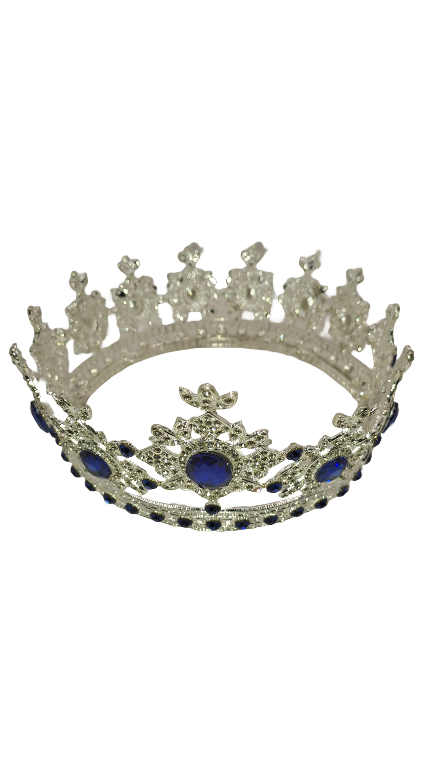 corona plateada con piedras azules para yemaya y olokun detalle desde arriba