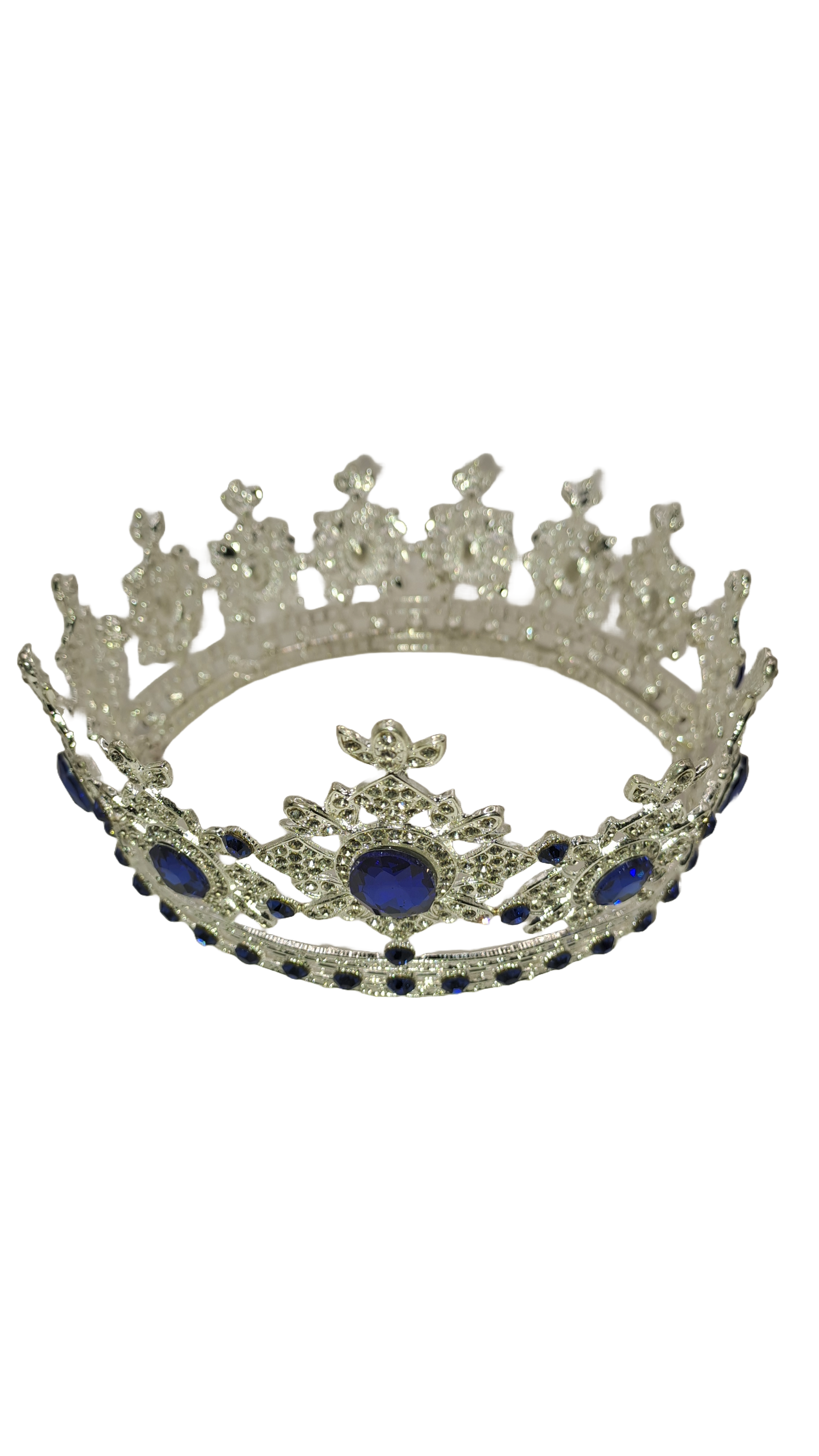 corona plateada con piedras azules para yemaya y olokun detalle desde arriba