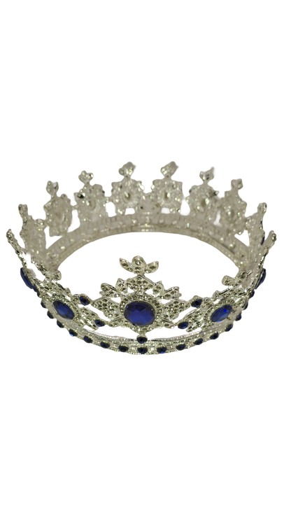 corona plateada con piedras azules para yemaya y olokun detalle desde arriba