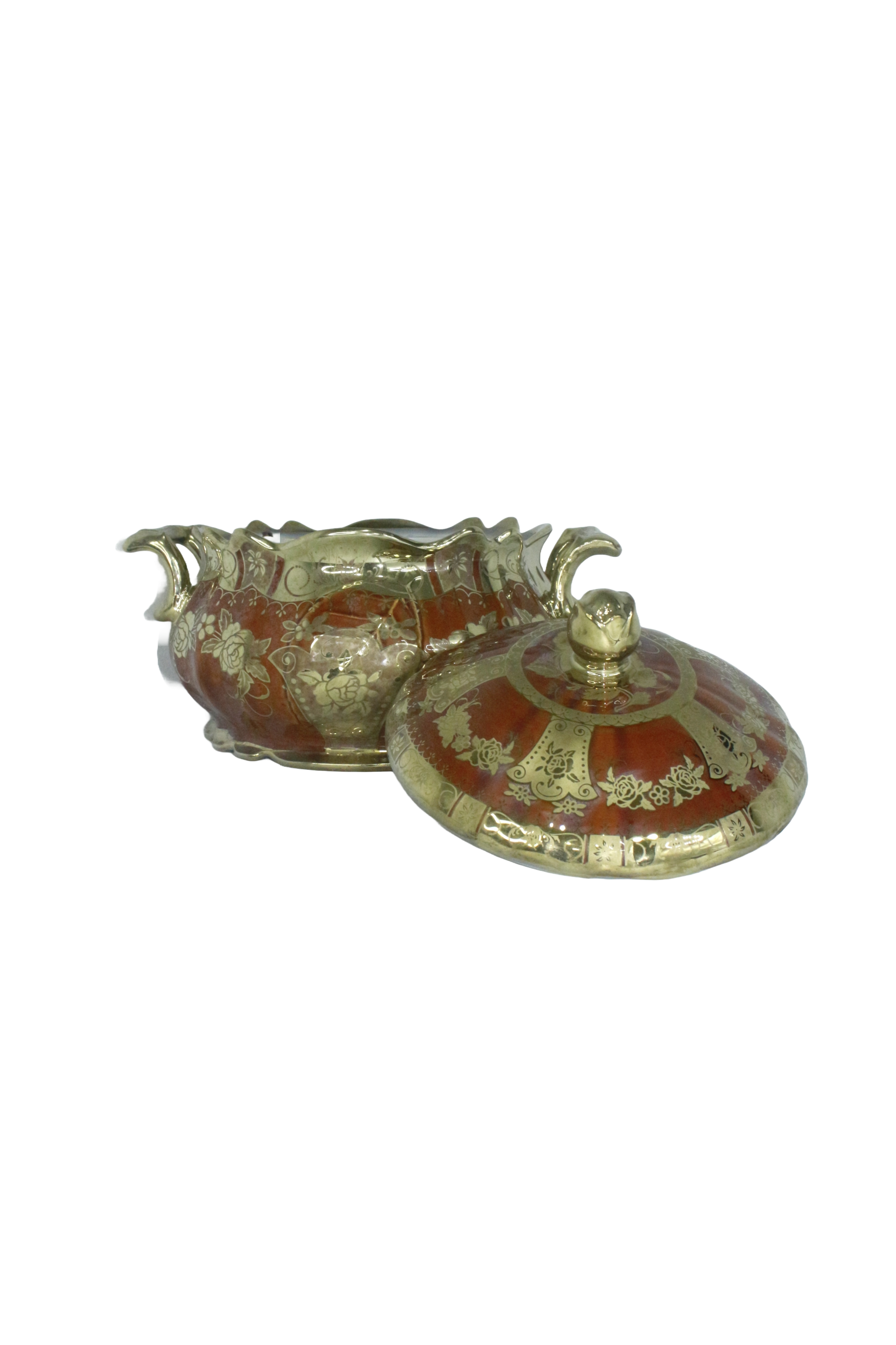 sopera ayoa marron dorado floral abierto