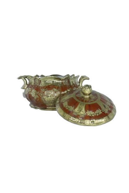 sopera ayoa marron dorado floral abierto