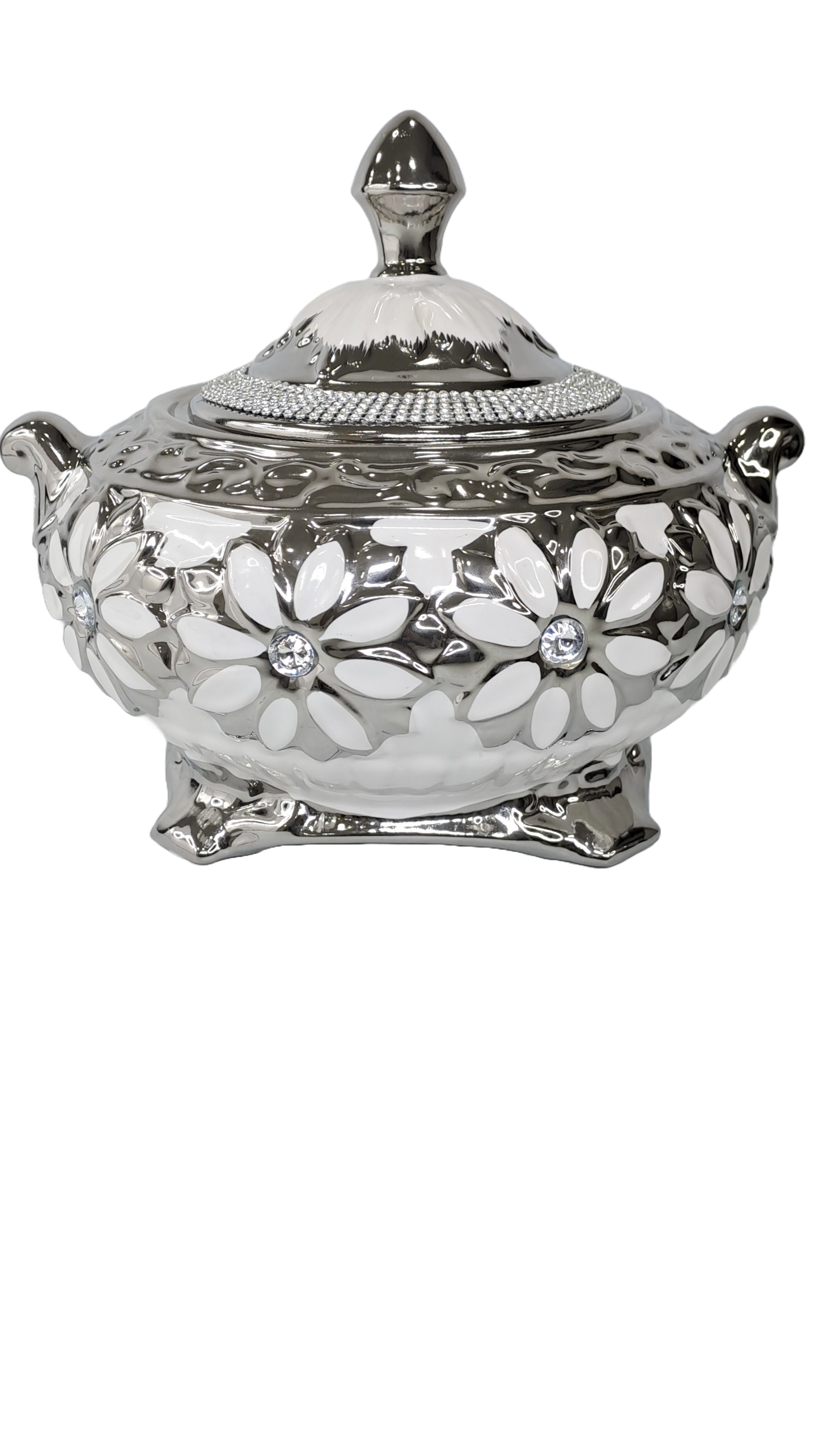 sopera con flores obatala blanco plateado