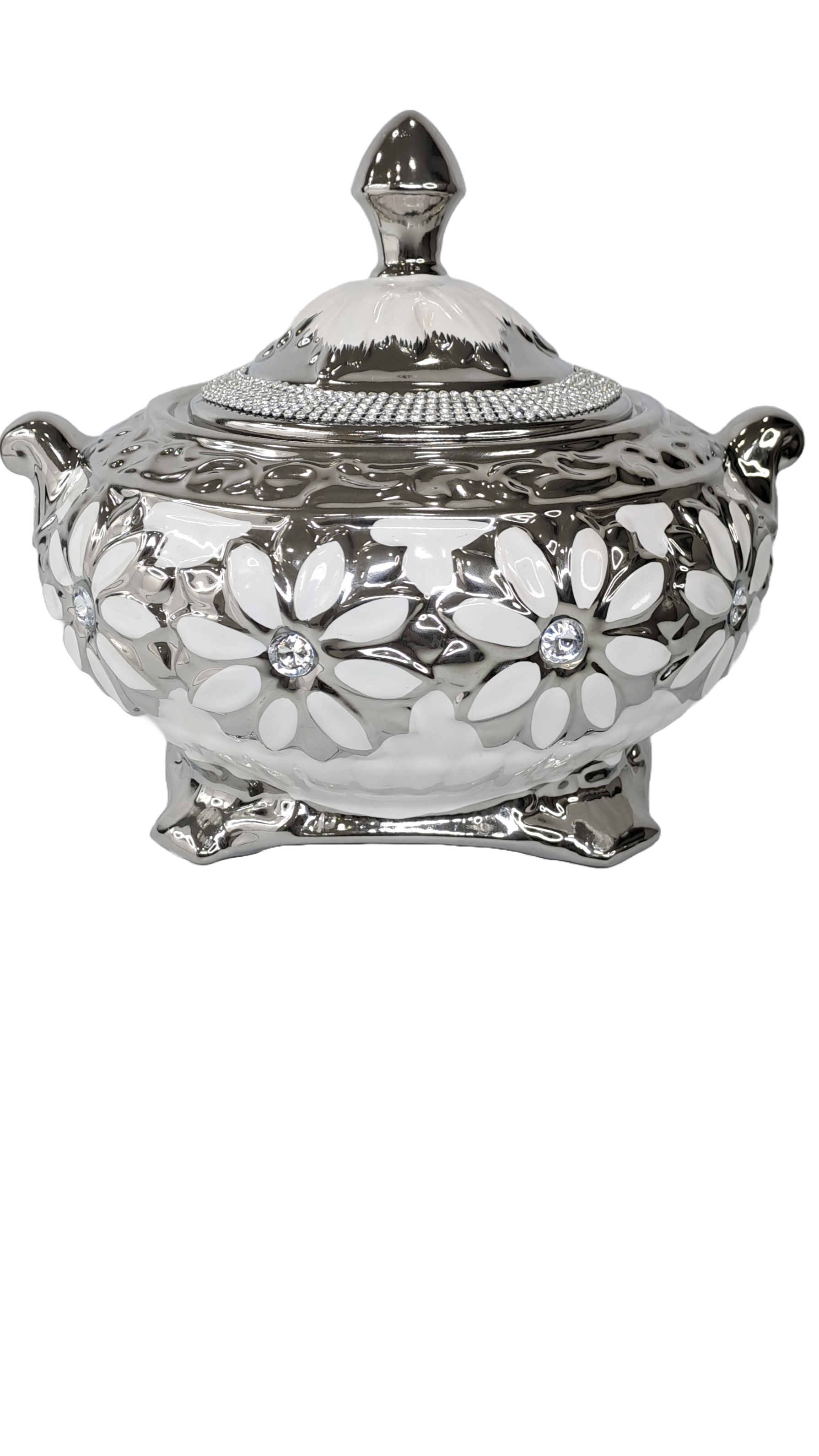 sopera con flores obatala blanco plateado