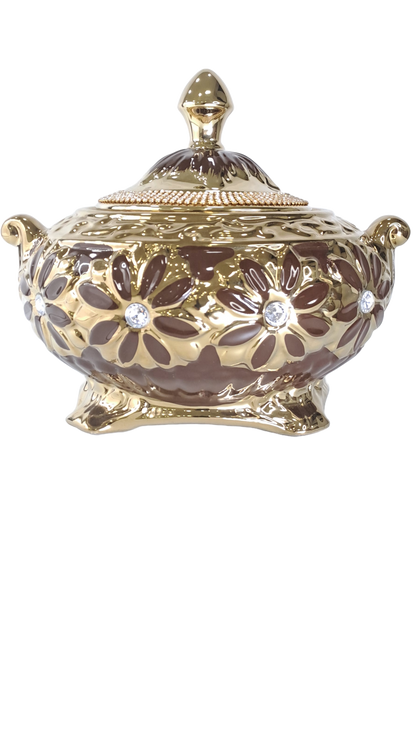 sopera con flores oya marron dorado