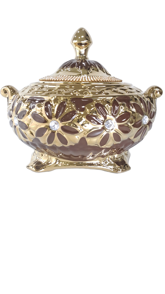 sopera con flores oya marron dorado