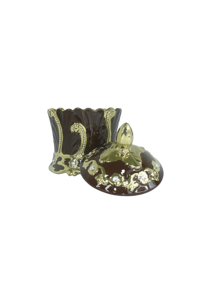 sopera corona marron dorada oya abierta