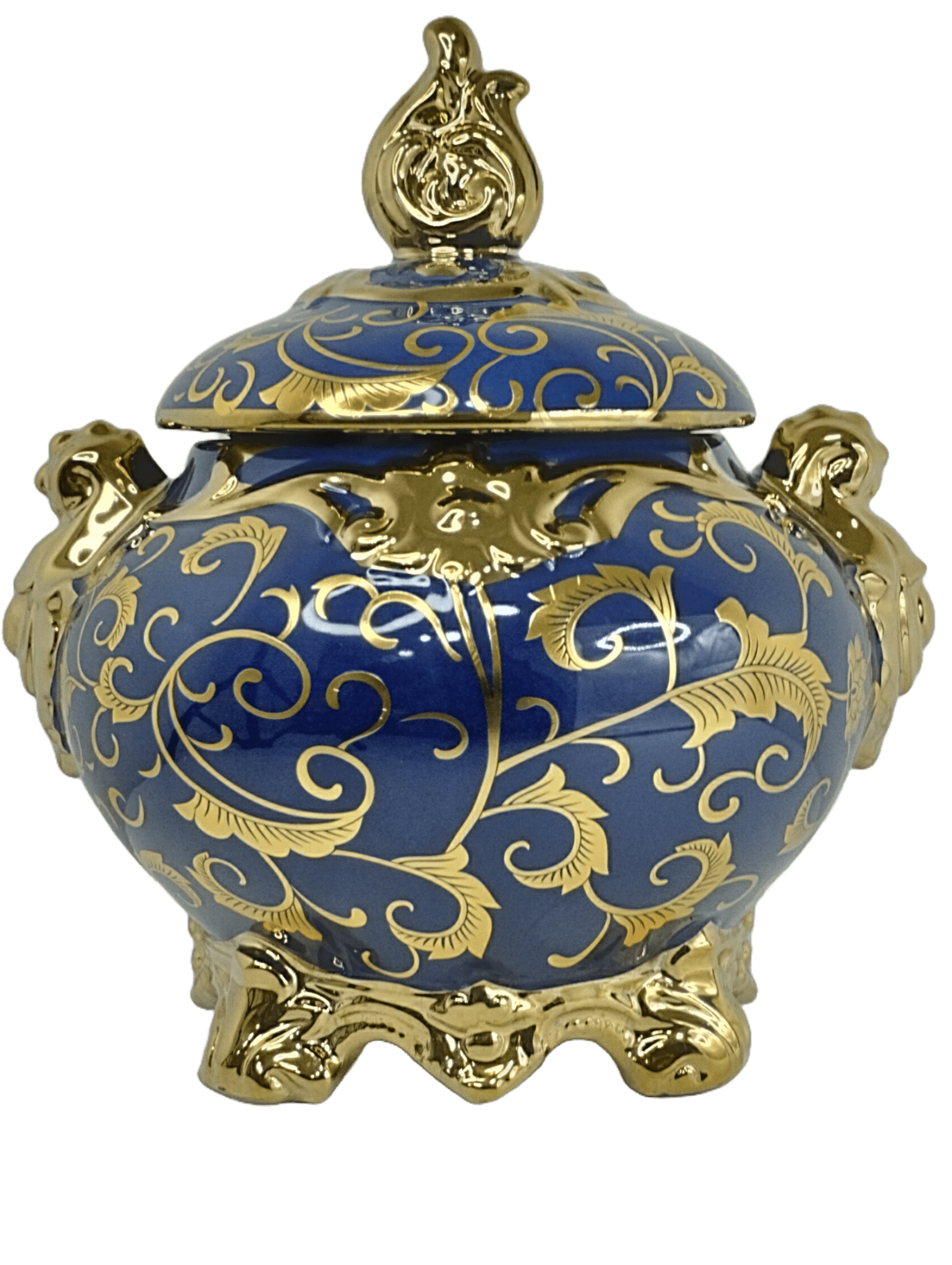 Sopera de Yemaya en ceramica con acentos en Azul con detalles Dorados