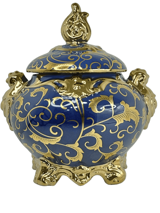 Sopera de Yemaya en ceramica con acentos en Azul con detalles Dorados