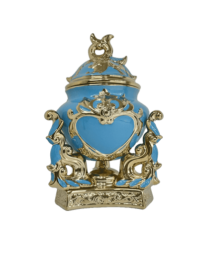 sopera de yemaya con base azul celeste y dorado