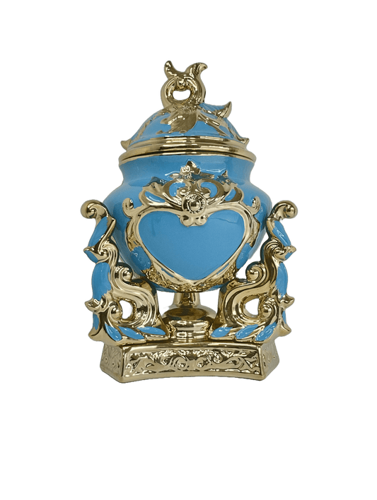 sopera de yemaya con base azul celeste y dorado