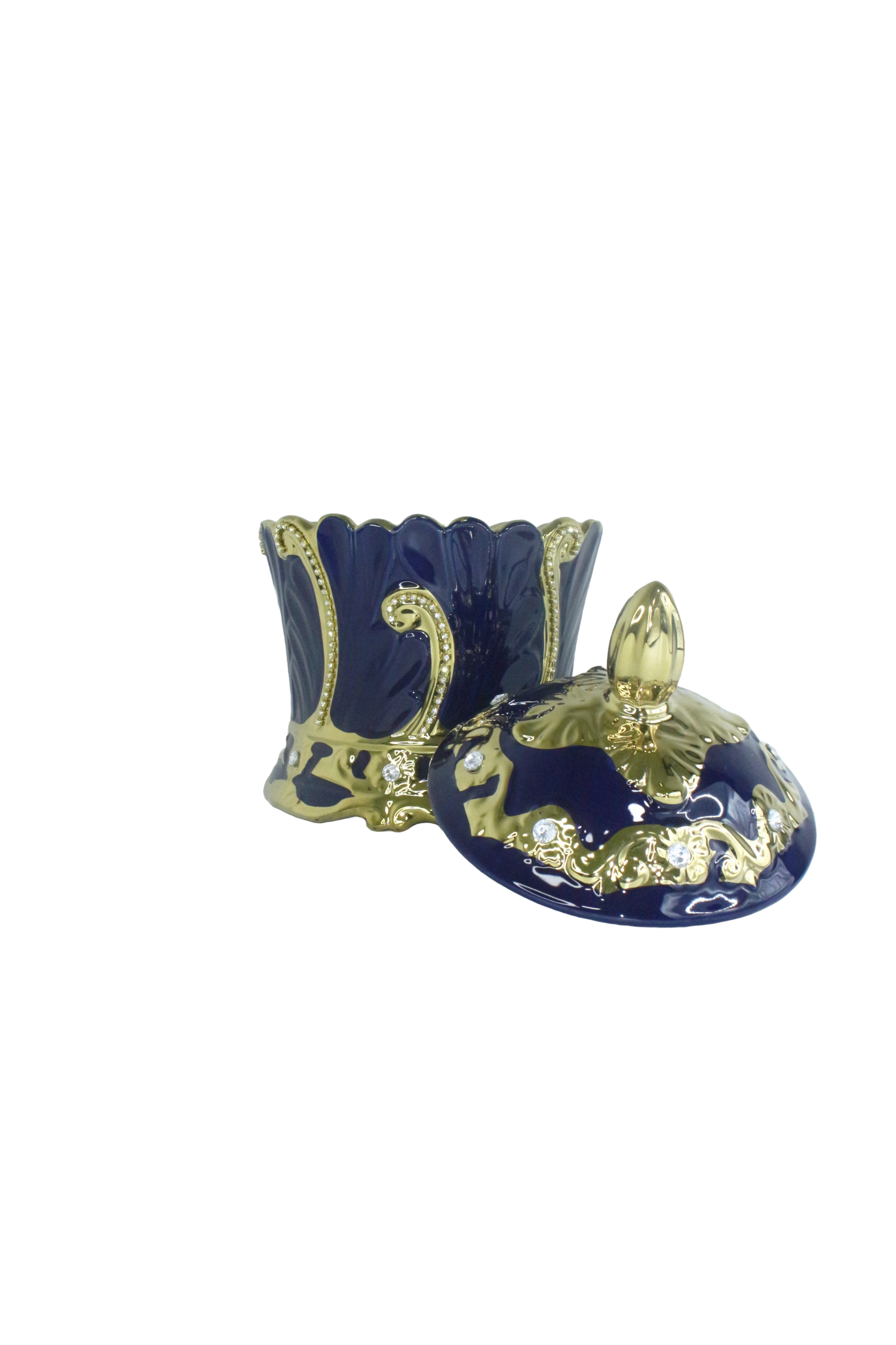 sopera de yemaya en forma de corona azul dorado