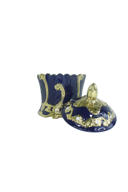 sopera de yemaya en forma de corona azul dorado