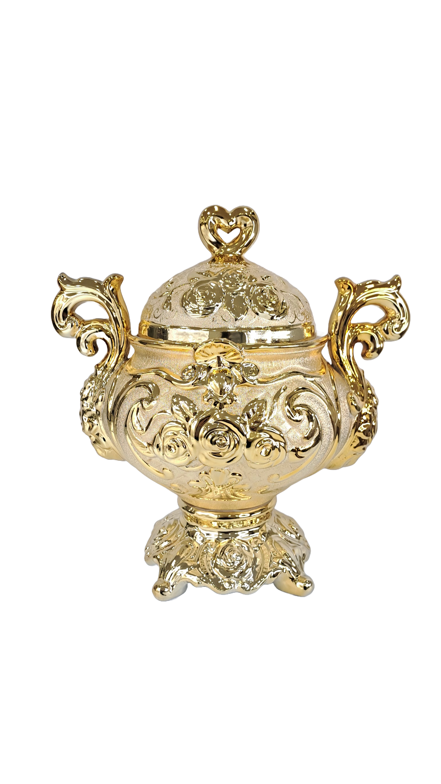 sopera dorada mediana con tapa de corazon oshun dorada