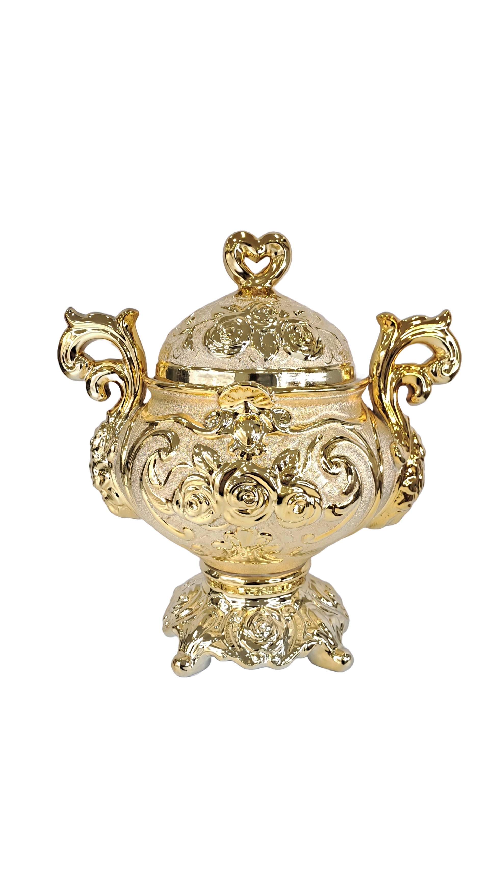 sopera dorada mediana con tapa de corazon oshun dorada