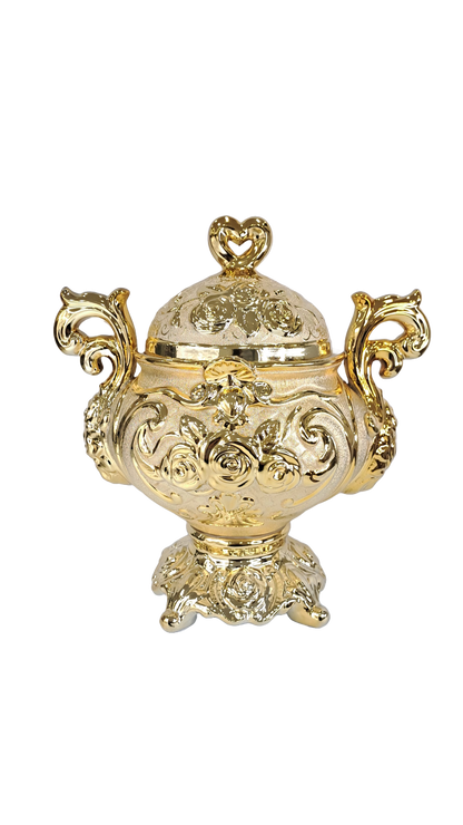 sopera dorada mediana con tapa de corazon oshun dorada