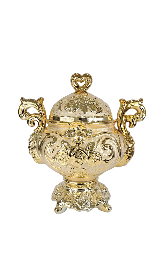 sopera dorada mediana con tapa de corazon oshun dorada