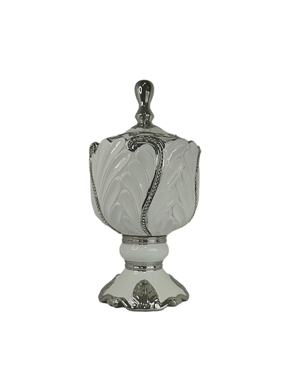 sopera en copa con hojas obatala blanco plateado