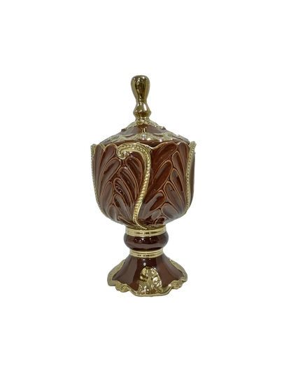 sopera en copa con hojas oya marron dorado