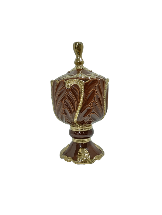 sopera en copa con hojas oya marron dorado