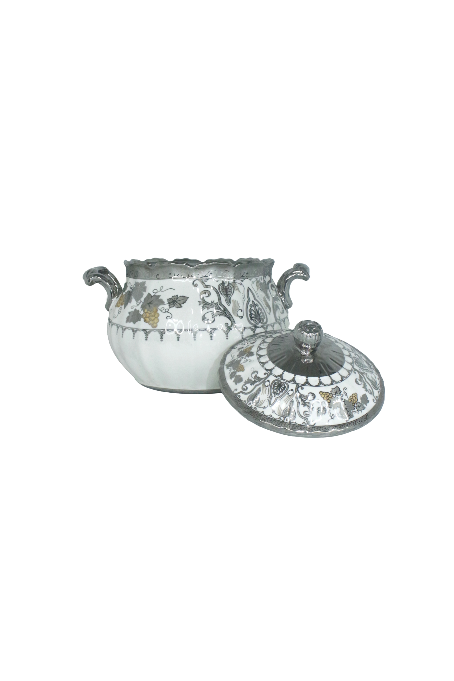 sopera obatala dibujos a colores blanco y plateado destapado