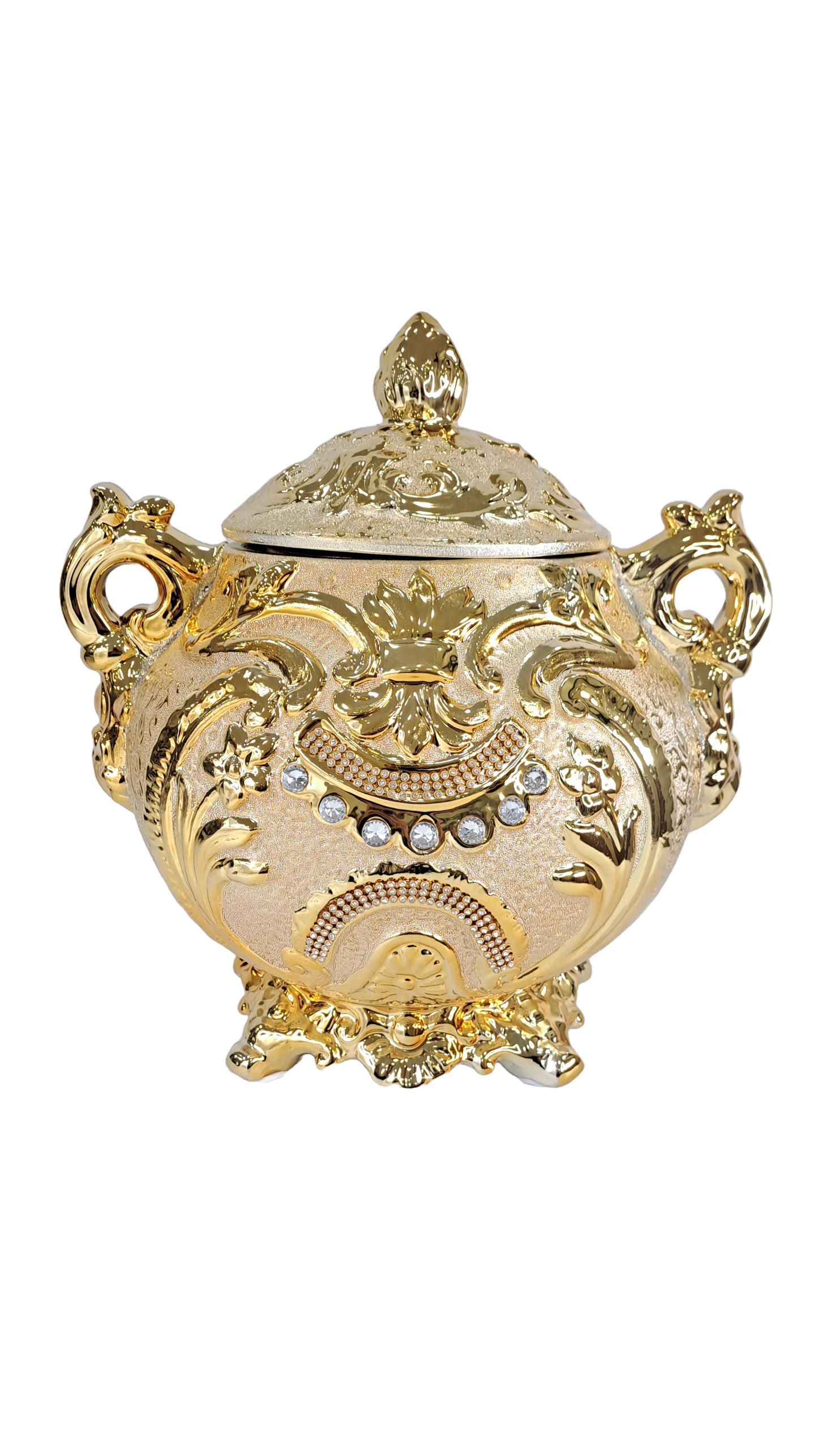 sopera redonda mediana con asas dorado oshun