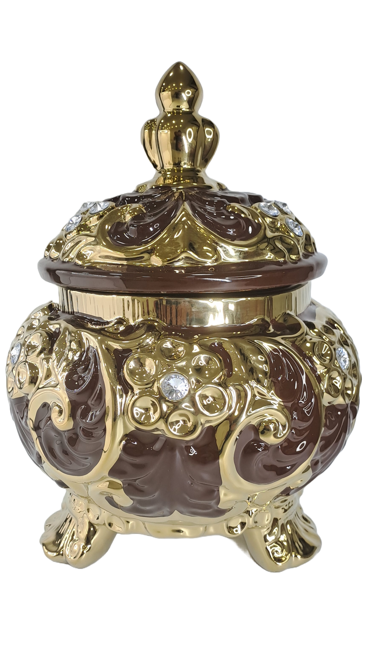 sopera redonda mediana oya marron y dorado