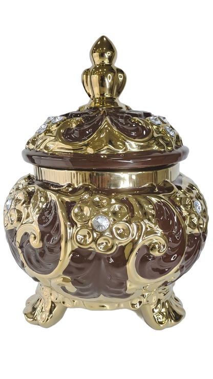 sopera redonda mediana oya marron y dorado