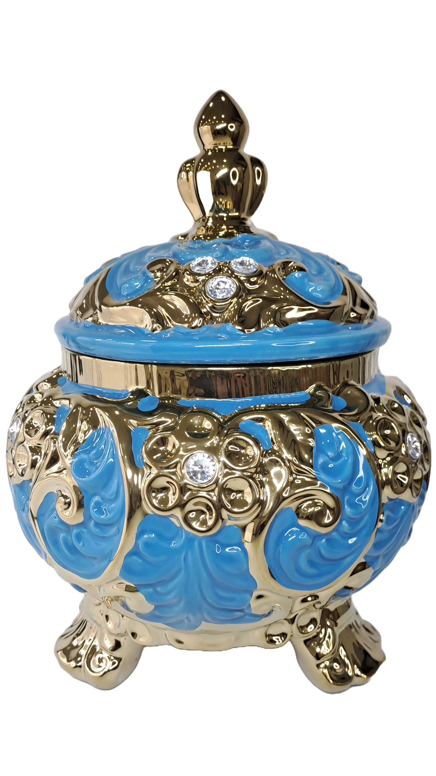 sopera redonda mediana yemaya azul y  dorado