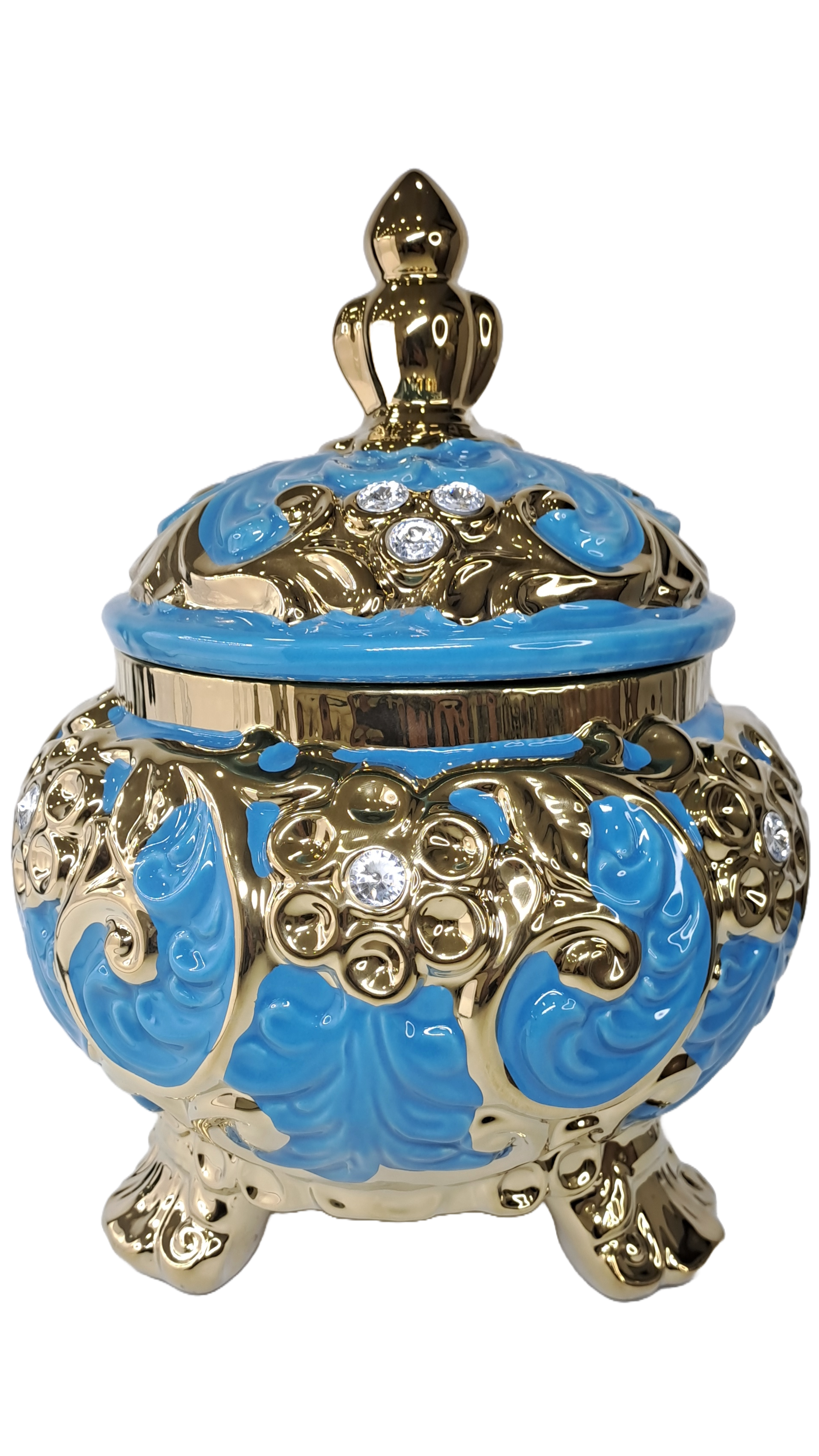 sopera redonda mediana yemaya azul y  dorado