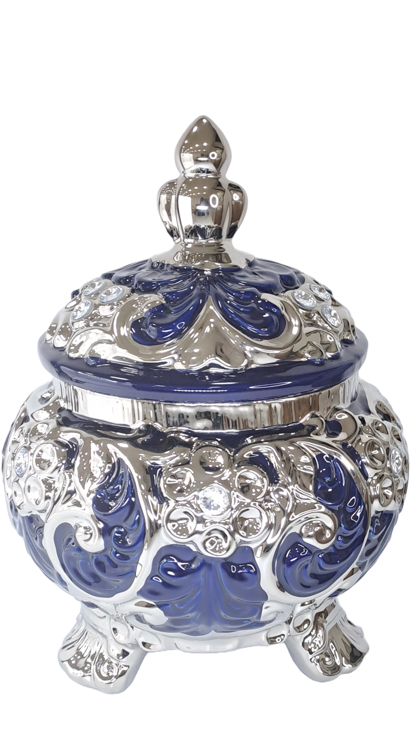 sopera redonda mediana yemaya azul y plateado