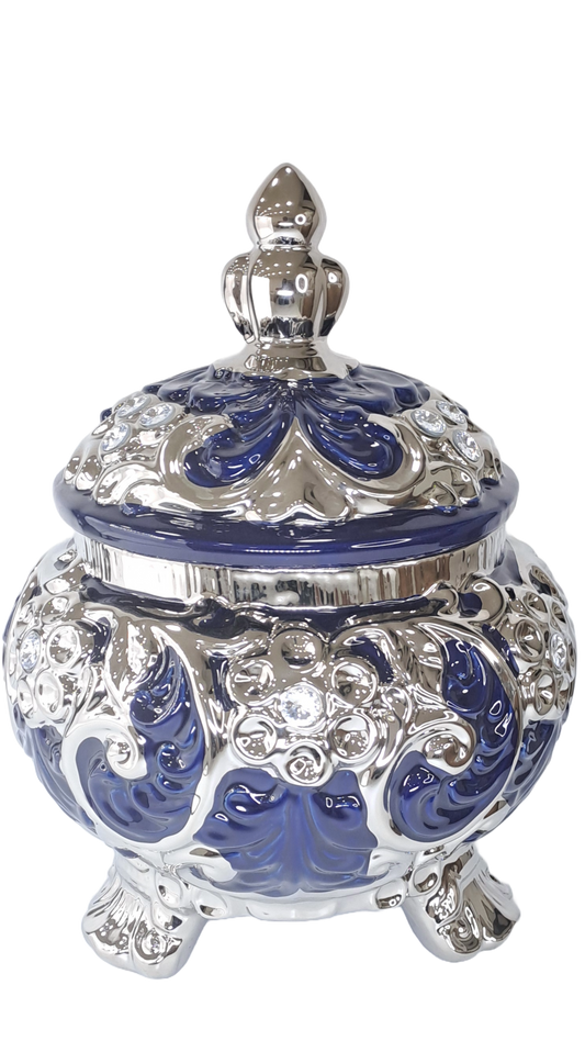 sopera redonda mediana yemaya azul y plateado