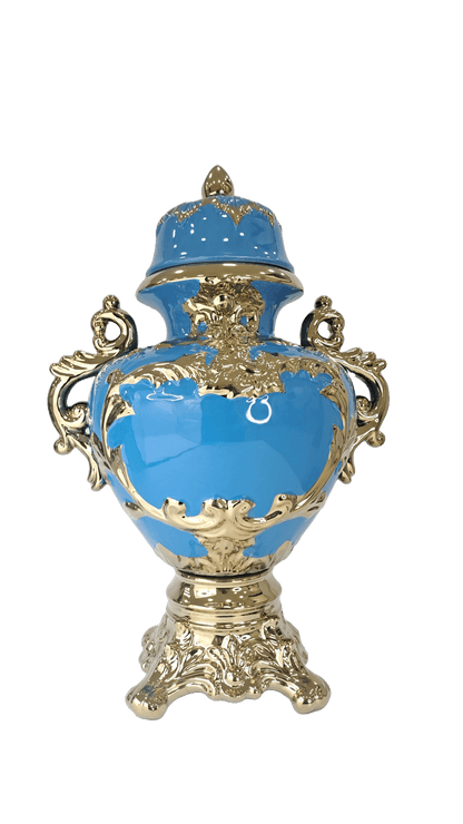 sopera tipo copa con patas y asas azul celeste