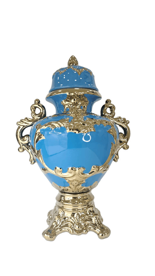 sopera tipo copa con patas y asas azul celeste