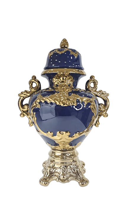 sopera tipo copa con patas y asas azul oscuro